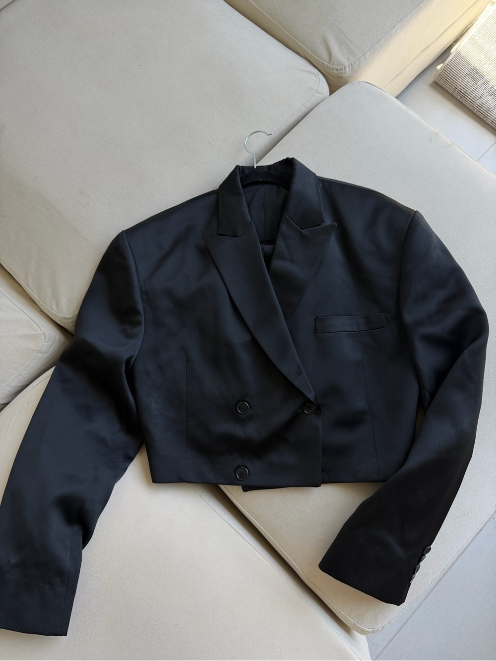 Cropped Double-Breasted Black Women's Blazer